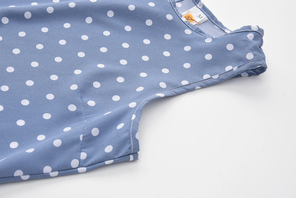 Polka Dot Dress Ruffled Sleeveless Women Round Neck