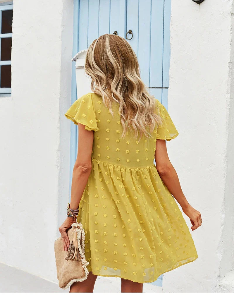 Bandage Dress For Women Solid High Waist Short Sleeve