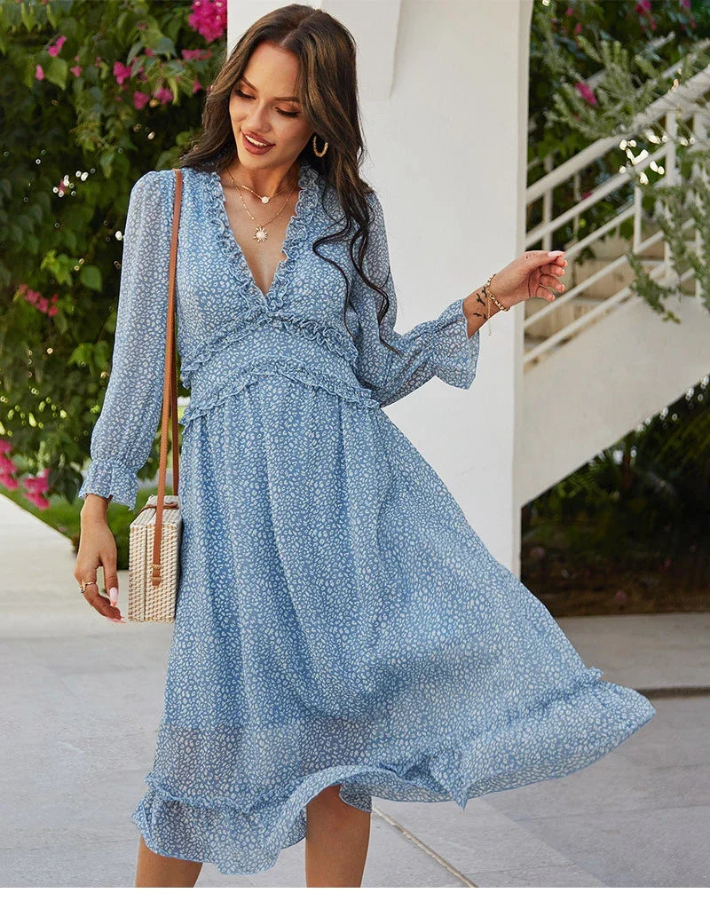 Floral Chiffon Maxi Dress With V Neck And Butterfly Sleeves