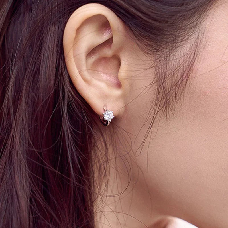 Simple Small Hoop Earrings with Classic 6 Prong Solitaire Shiny Zircon Elegant Design for Daily Wear