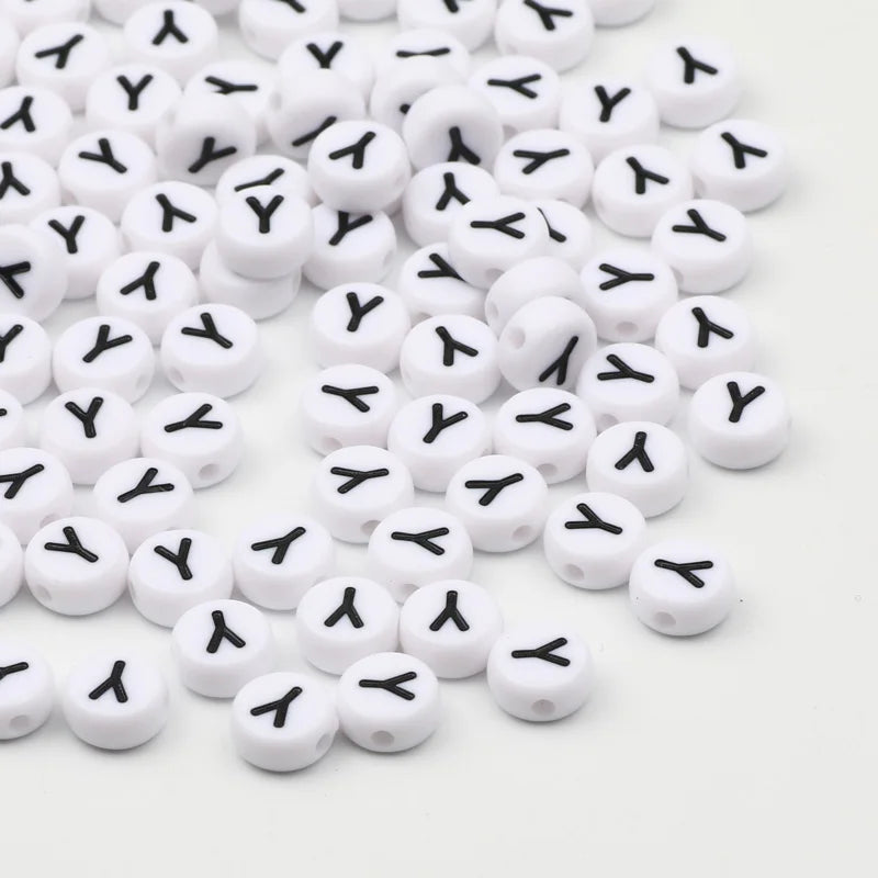 7x4mm White Round Alphabet Acrylic Spacer Beads for DIY Jewelry Making and Bracelet Accessories - Pack of 50, 100, or 200 Pieces