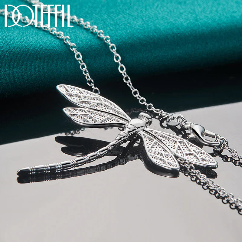 925 Sterling Silver Dragonfly Pendant Necklace for Women 40-75cm Chain Fashion Jewelry
