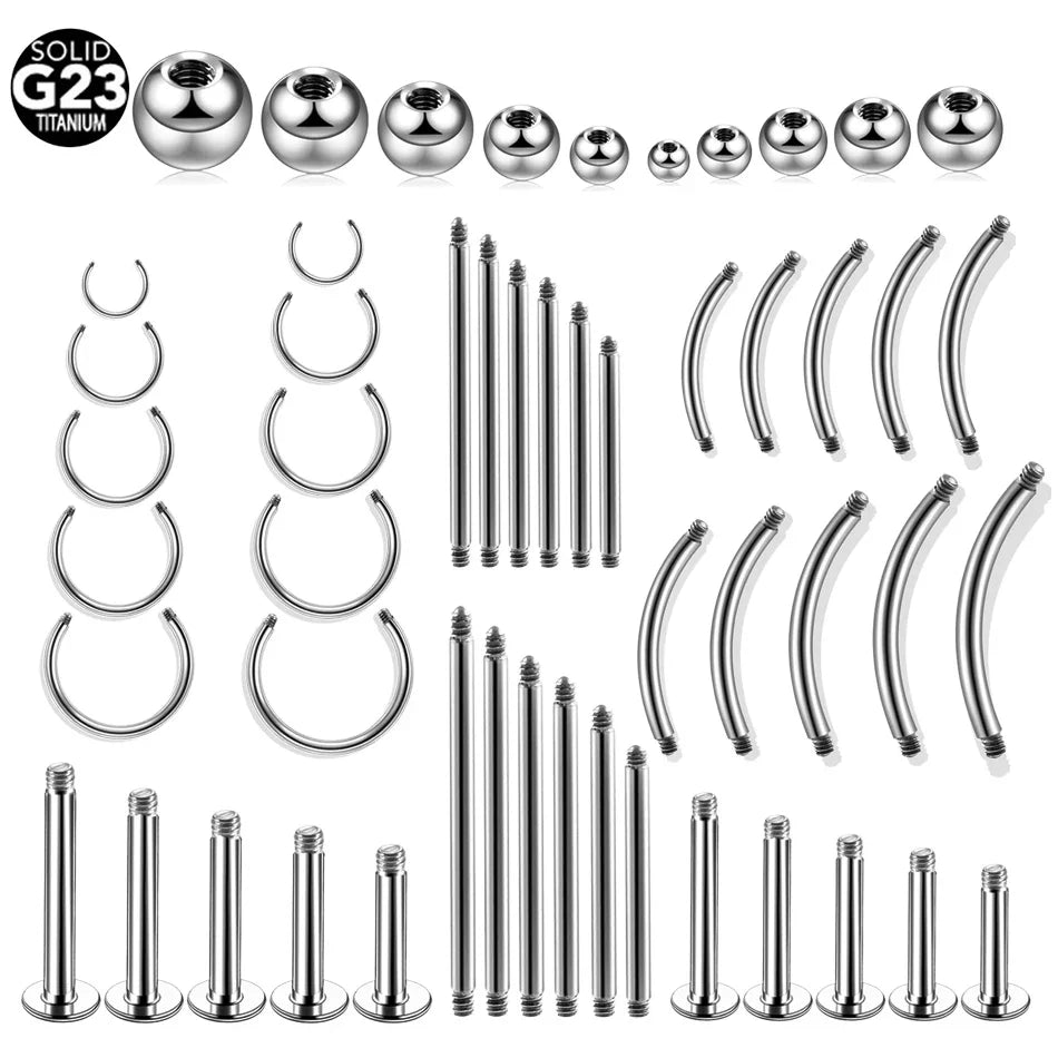12 Piece Surgical Steel Piercing Jewelry Set with Gold Plated Black Rainbow Ear Nose and Eyebrow Labret 8mm