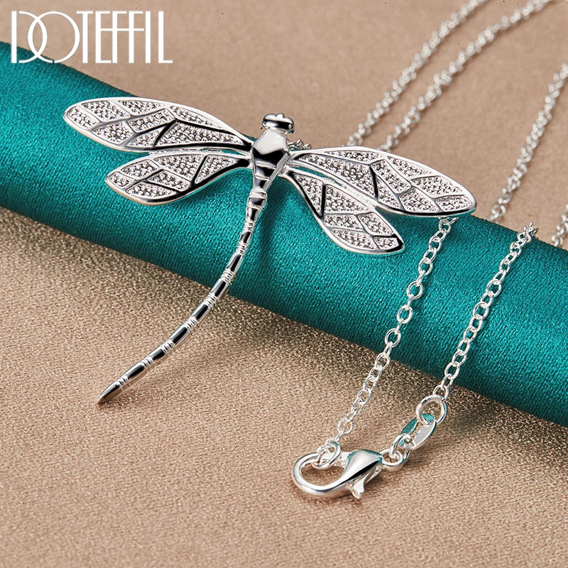 925 Sterling Silver Dragonfly Pendant Necklace for Women 40-75cm Chain Fashion Jewelry