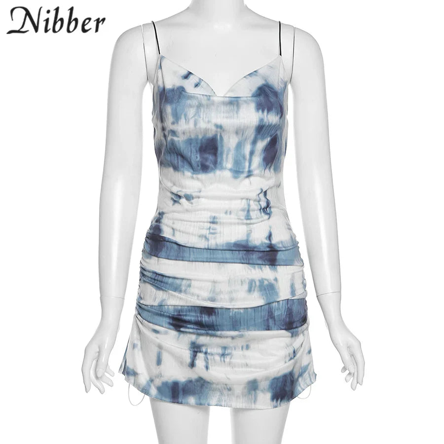 Tie Dye Summer Suspender Dress Sleeveless Low Waist