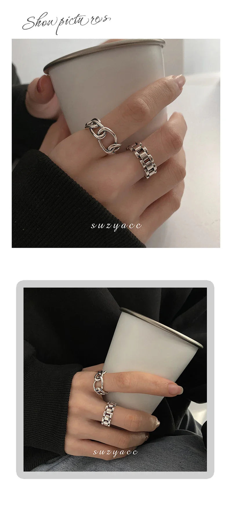 925 Sterling Silver Cross Hollow Chain Geometric Finger Ring Creative Party Jewelry Gift