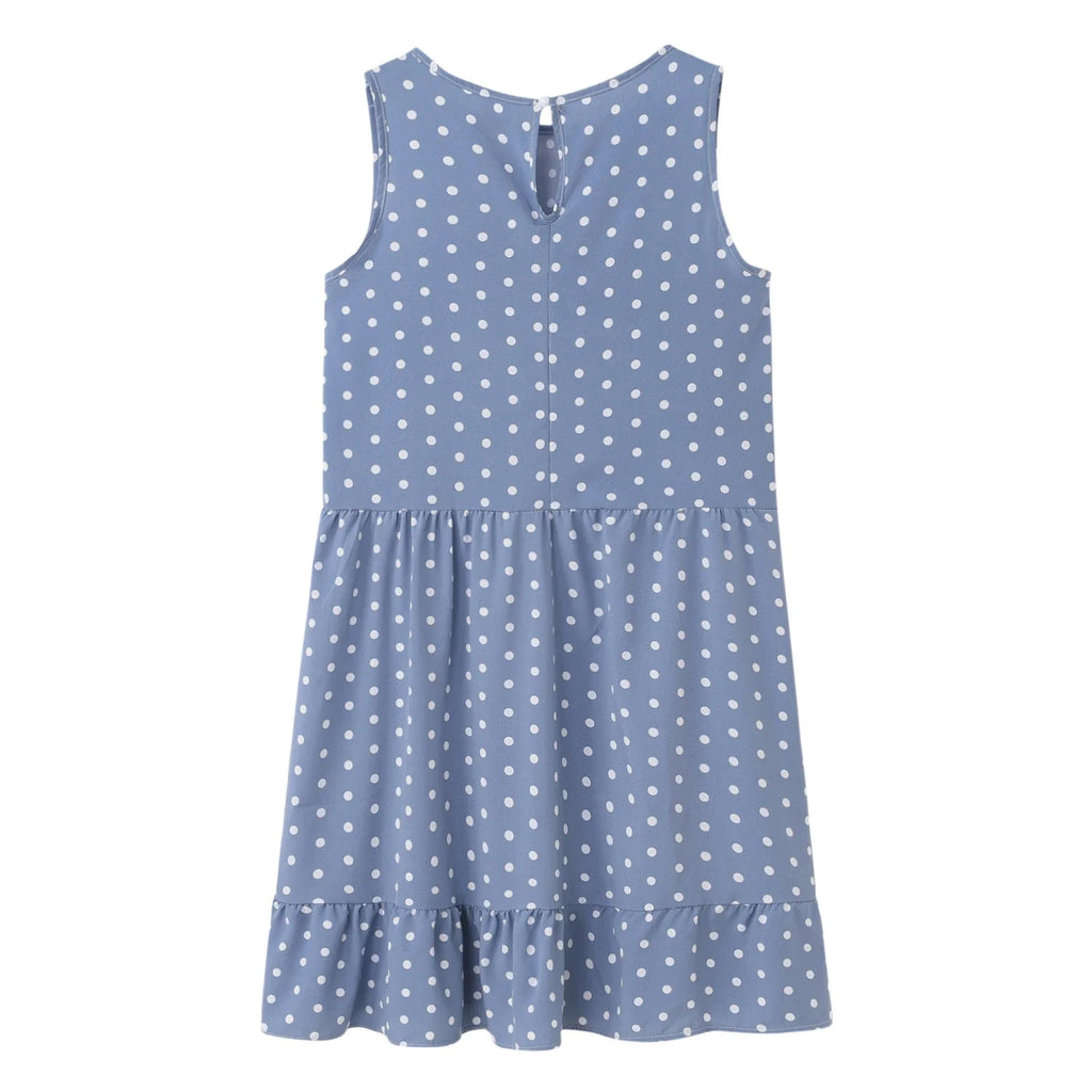 Polka Dot Dress Ruffled Sleeveless Women Round Neck