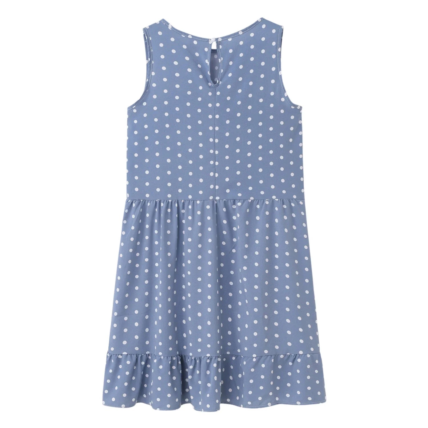 Polka Dot Dress Ruffled Sleeveless Women Round Neck