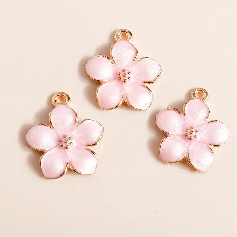 10 Pieces 17x15mm Cute Enamel Flower Charms for Jewelry Making and DIY Accessories