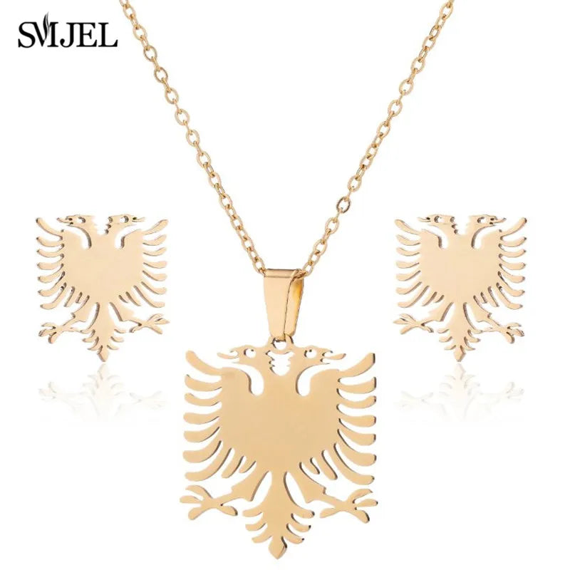 Stainless Steel Dog Paw Necklace and Earring Set for Women Cute Cat Pendant Jewelry Gift