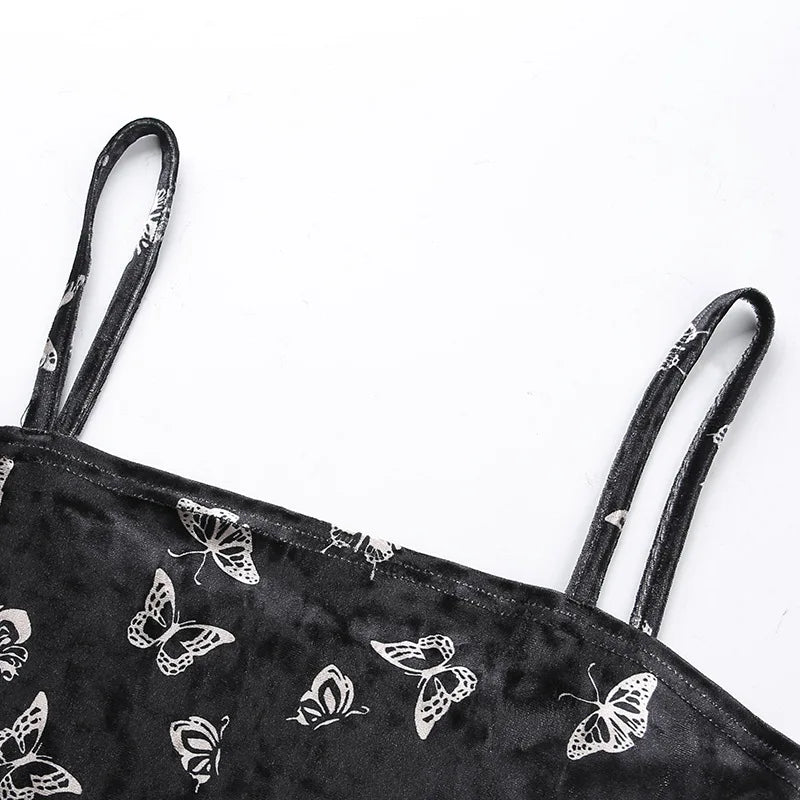 Gothic Black Spaghetti Strap Backless Dress For Women