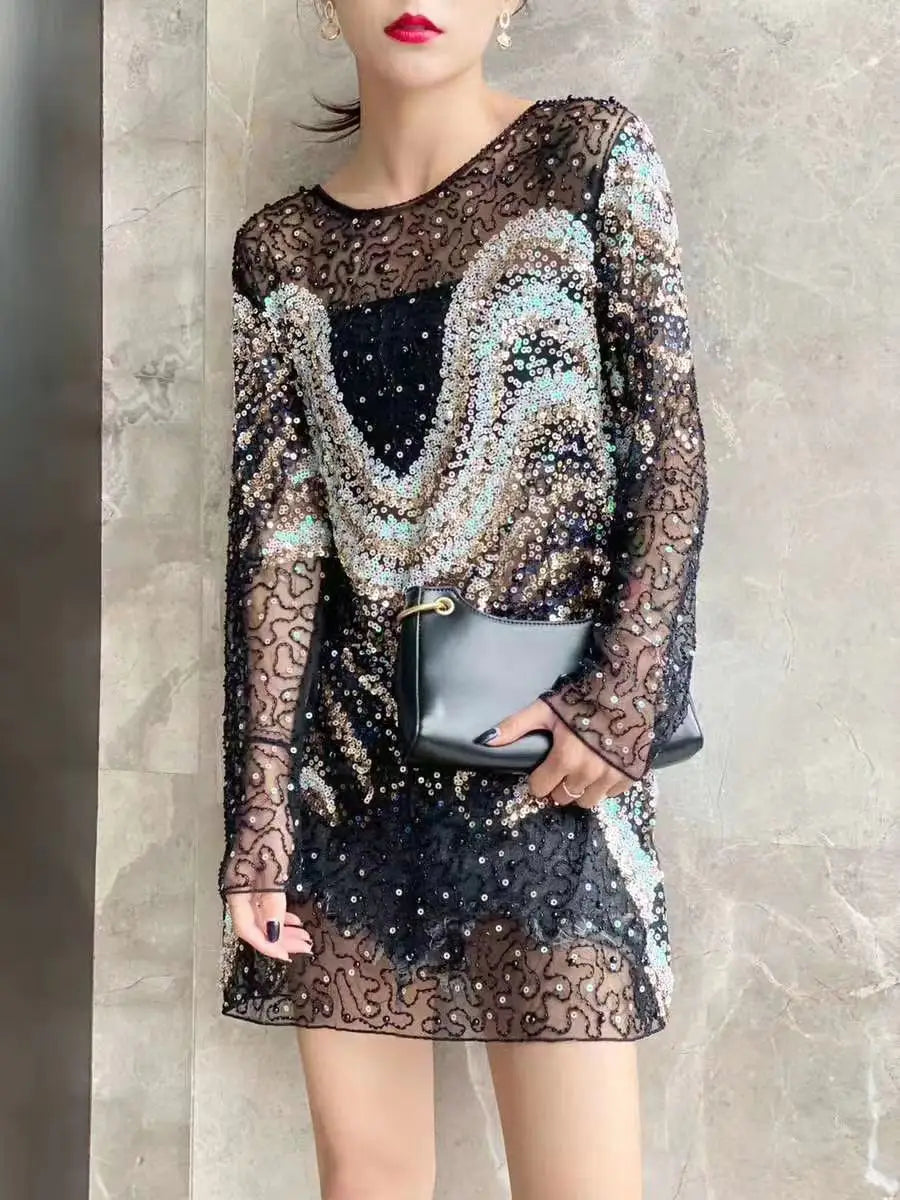 Sequin Top For Women Long Sleeve Silver Gold Shirt Party
