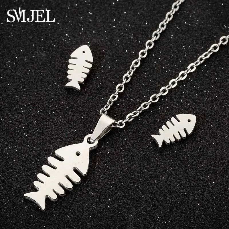 Stainless Steel Dog Paw Necklace and Earring Set for Women Cute Cat Pendant Jewelry Gift