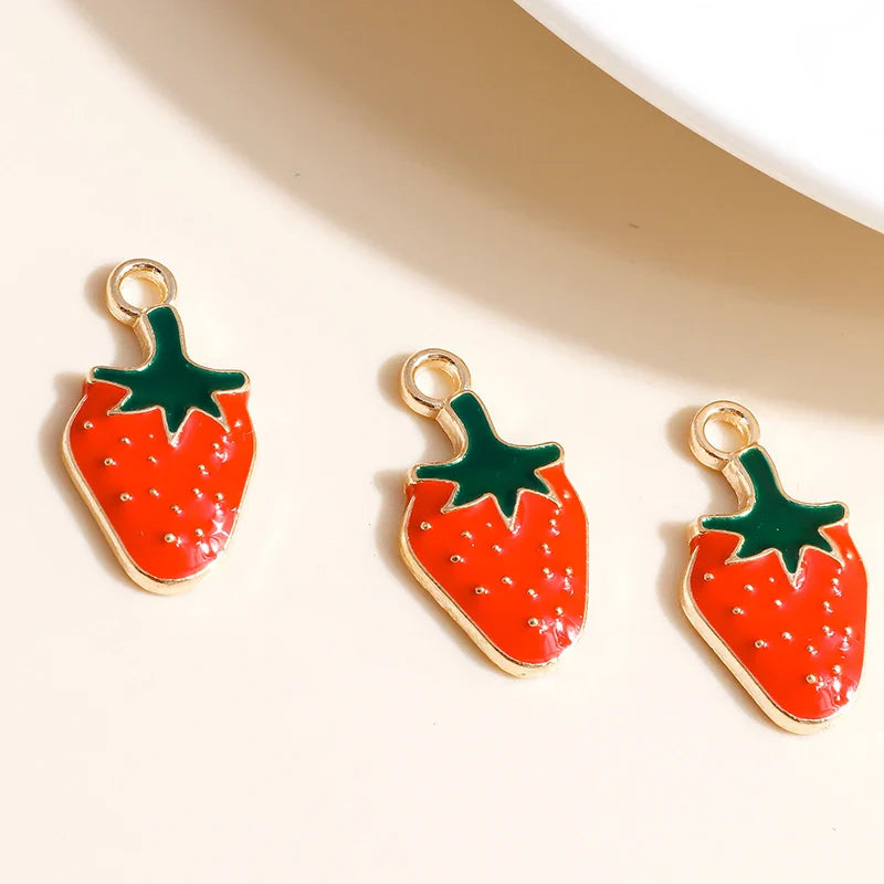 10pcs Mini Fruit Cherry Enamel Charms for DIY Jewelry Making Accessories