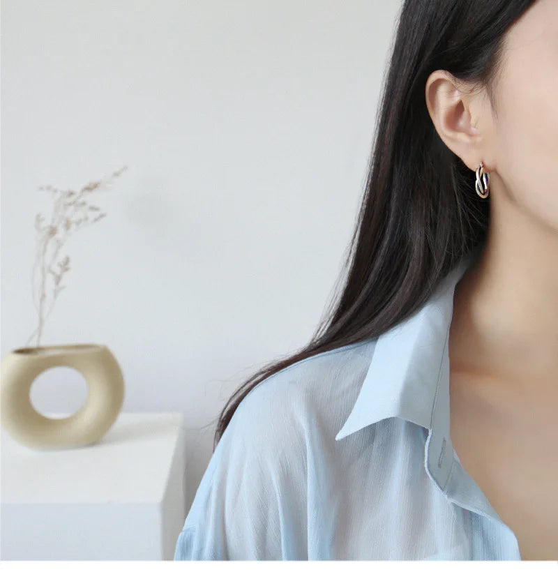 Silver Color Thick Line Hoop Earrings for Women Retro Twist Design Fashion Jewelry