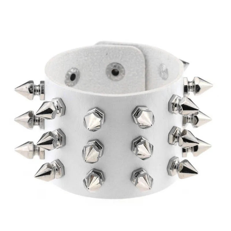 90s Fashion Punk Style Spiked PU Leather Bracelet with Square Studs and Multi-Row Design