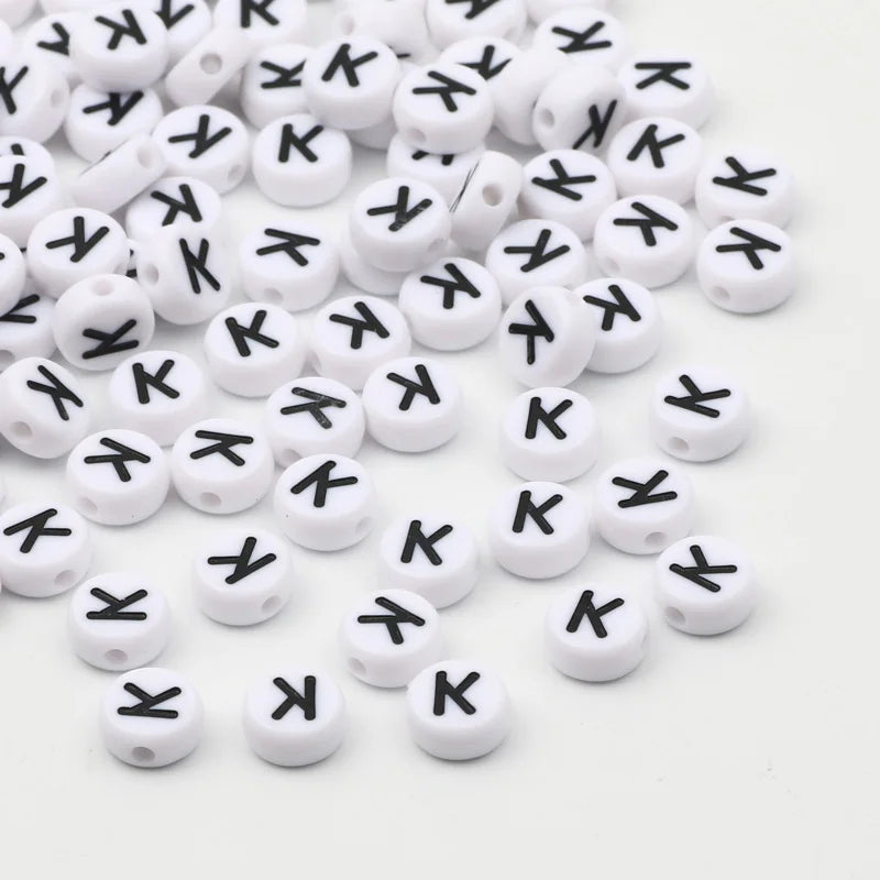 7x4mm White Round Alphabet Acrylic Spacer Beads for DIY Jewelry Making and Bracelet Accessories - Pack of 50, 100, or 200 Pieces