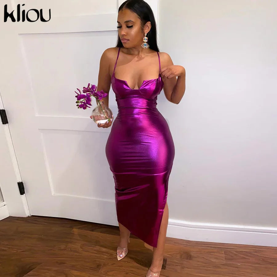 Backless Maxi Dress Party Sheath For Women Shiny Glam