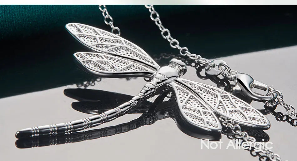 925 Sterling Silver Dragonfly Pendant Necklace for Women 40-75cm Chain Fashion Jewelry