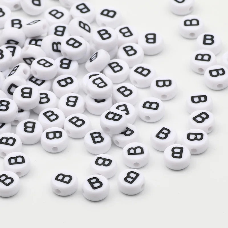7x4mm White Round Alphabet Acrylic Spacer Beads for DIY Jewelry Making and Bracelet Accessories - Pack of 50, 100, or 200 Pieces