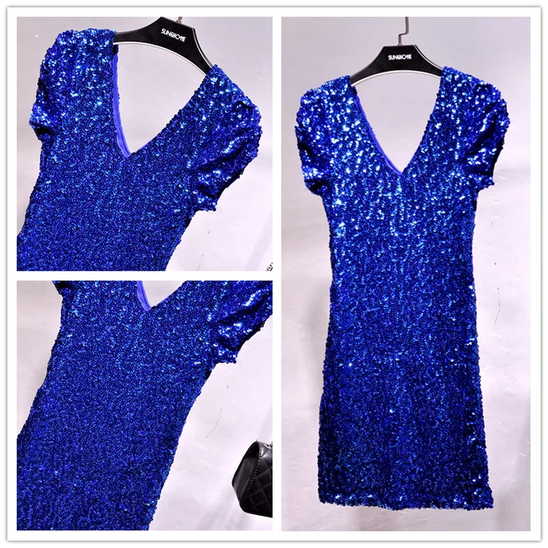 V Neck Sequin Stage Dress For Performance Glittering Look
