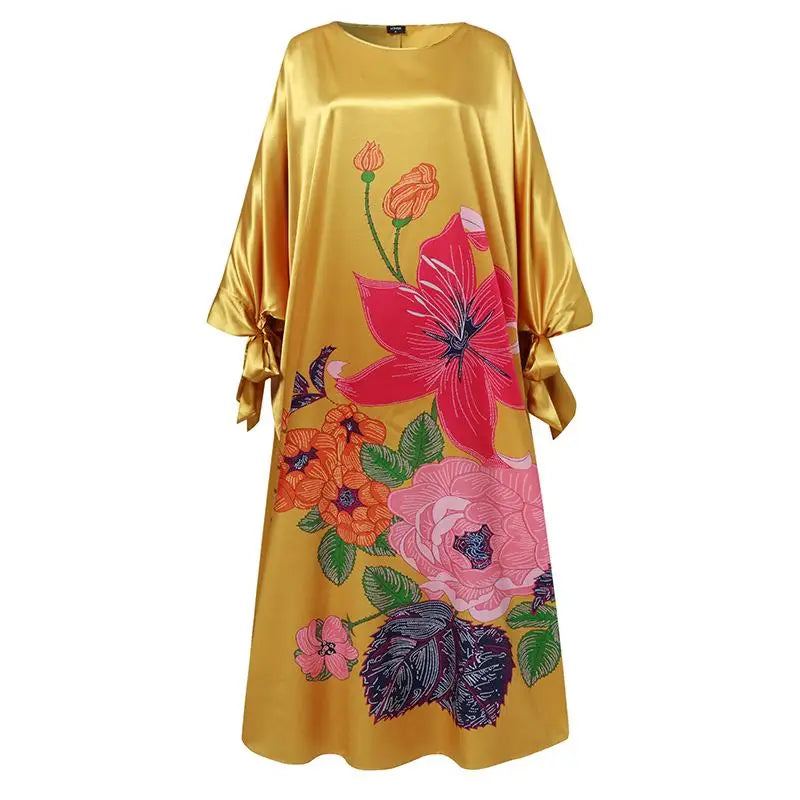 Floral Bohemian Maxi Dress Satin Silk Look Elegant Summer