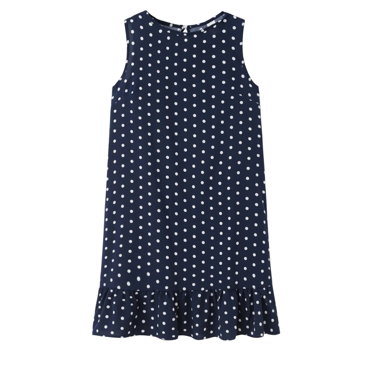 Polka Dot Dress Ruffled Sleeveless Women Round Neck