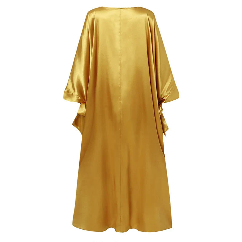 Floral Bohemian Maxi Dress Satin Silk Look Elegant Summer