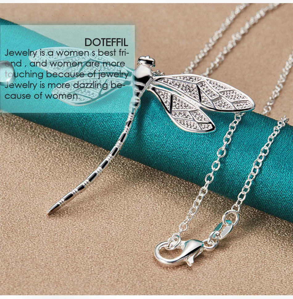 925 Sterling Silver Dragonfly Pendant Necklace for Women 40-75cm Chain Fashion Jewelry