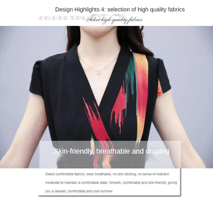 Women's Elegant V-Neck Bodysuit Jumpsuit with High Waist Wide Leg Pants Casual Printed Playsuit Romper