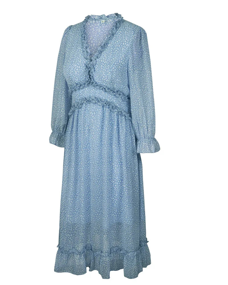 Floral Chiffon Maxi Dress With V Neck And Butterfly Sleeves