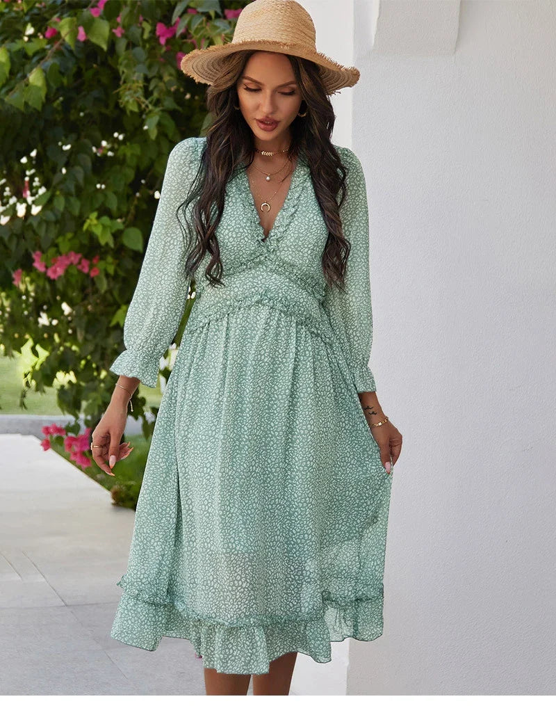 Floral Chiffon Maxi Dress With V Neck And Butterfly Sleeves