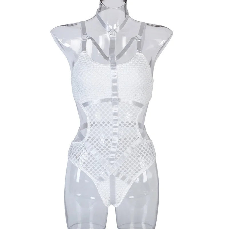 Y2K Punk Harajuku Sexy Dark Bodysuit Hollow Out See Through Jumpsuit Streetwear Nightclub Academia Emo Alt Romper