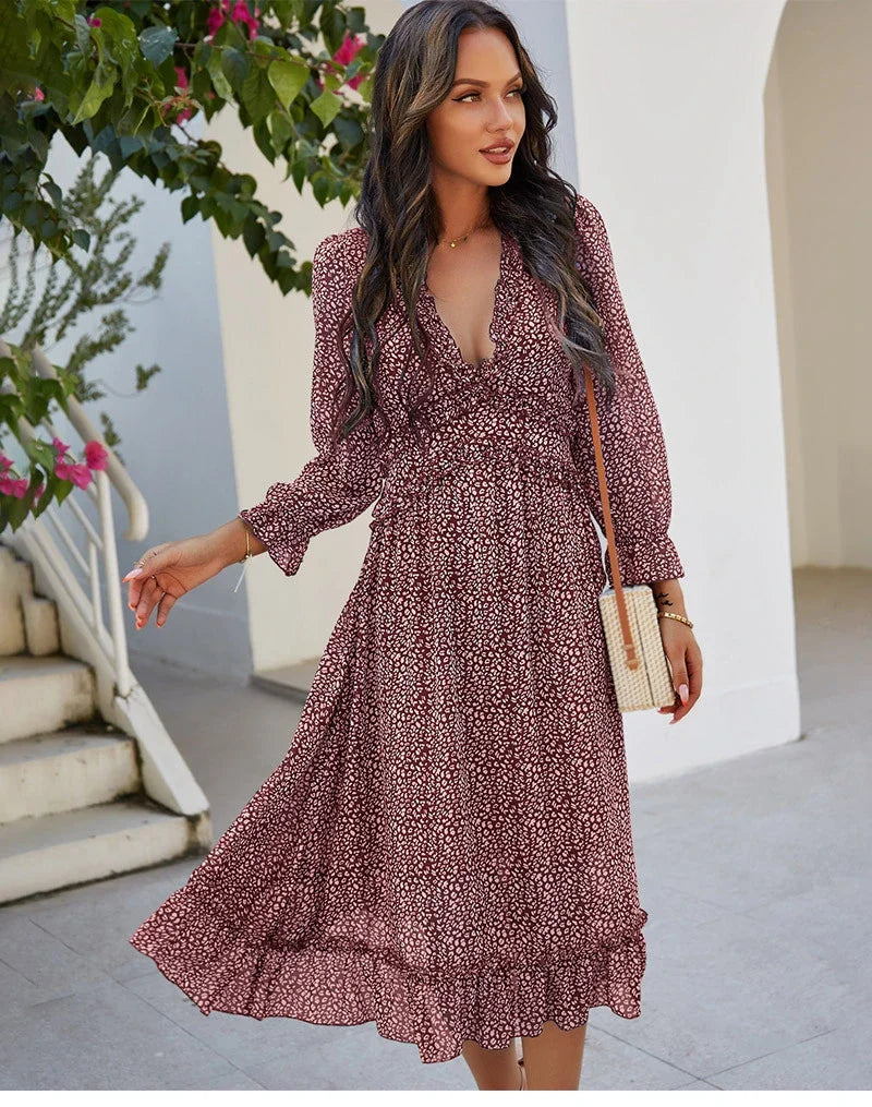 Floral Chiffon Maxi Dress With V Neck And Butterfly Sleeves