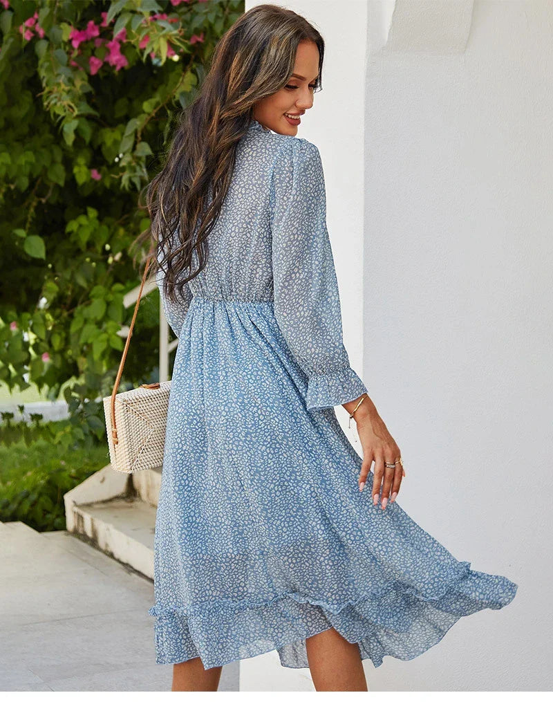 Floral Chiffon Maxi Dress With V Neck And Butterfly Sleeves