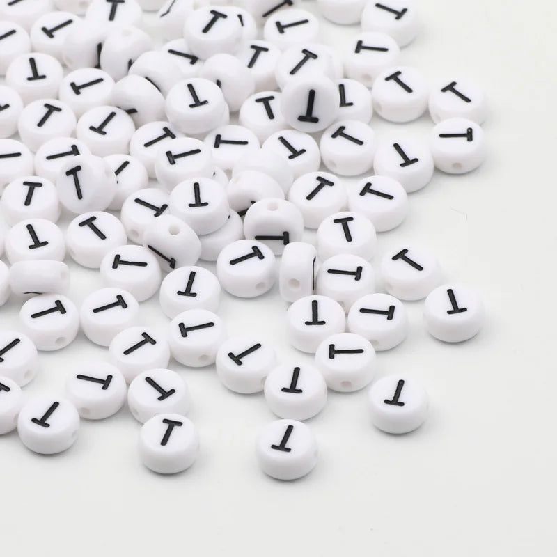 7x4mm White Round Alphabet Acrylic Spacer Beads for DIY Jewelry Making and Bracelet Accessories - Pack of 50, 100, or 200 Pieces