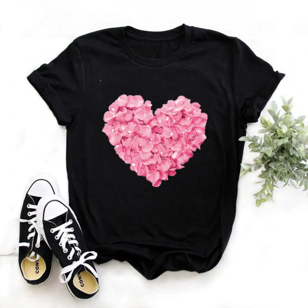 Travel Plane Heart Love Print Cotton Women T Shirt Casual Funny Gift Tee for Young Girls
