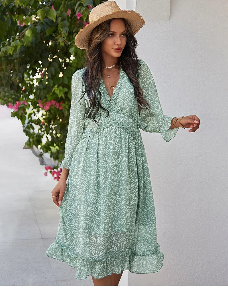 Floral Chiffon Maxi Dress With V Neck And Butterfly Sleeves