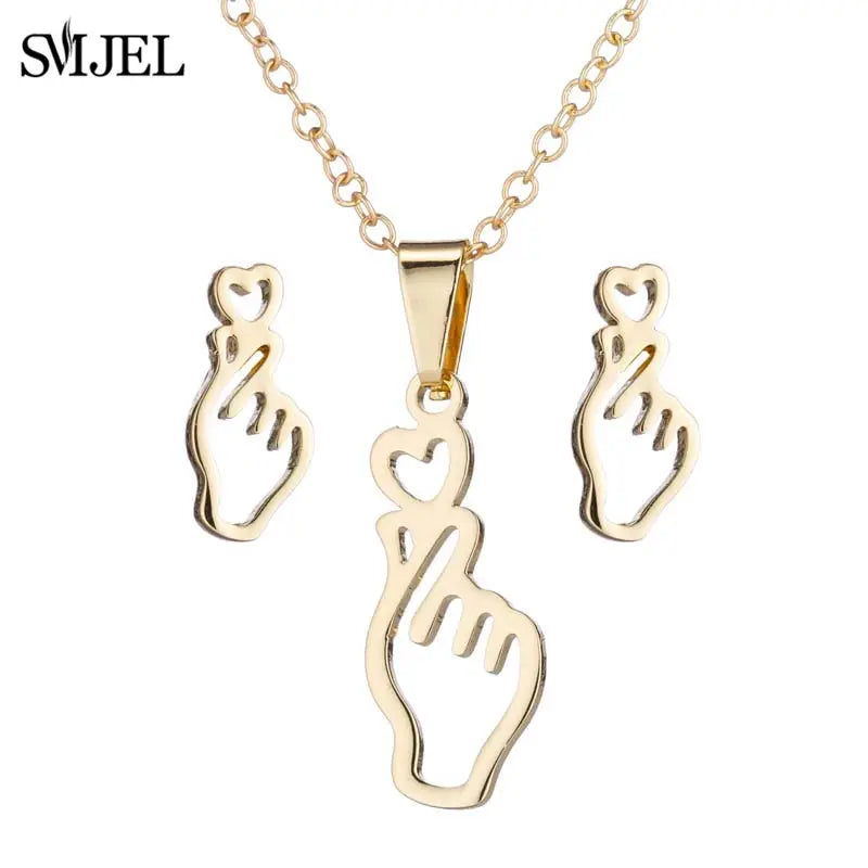 Stainless Steel Dog Paw Necklace and Earring Set for Women Cute Cat Pendant Jewelry Gift