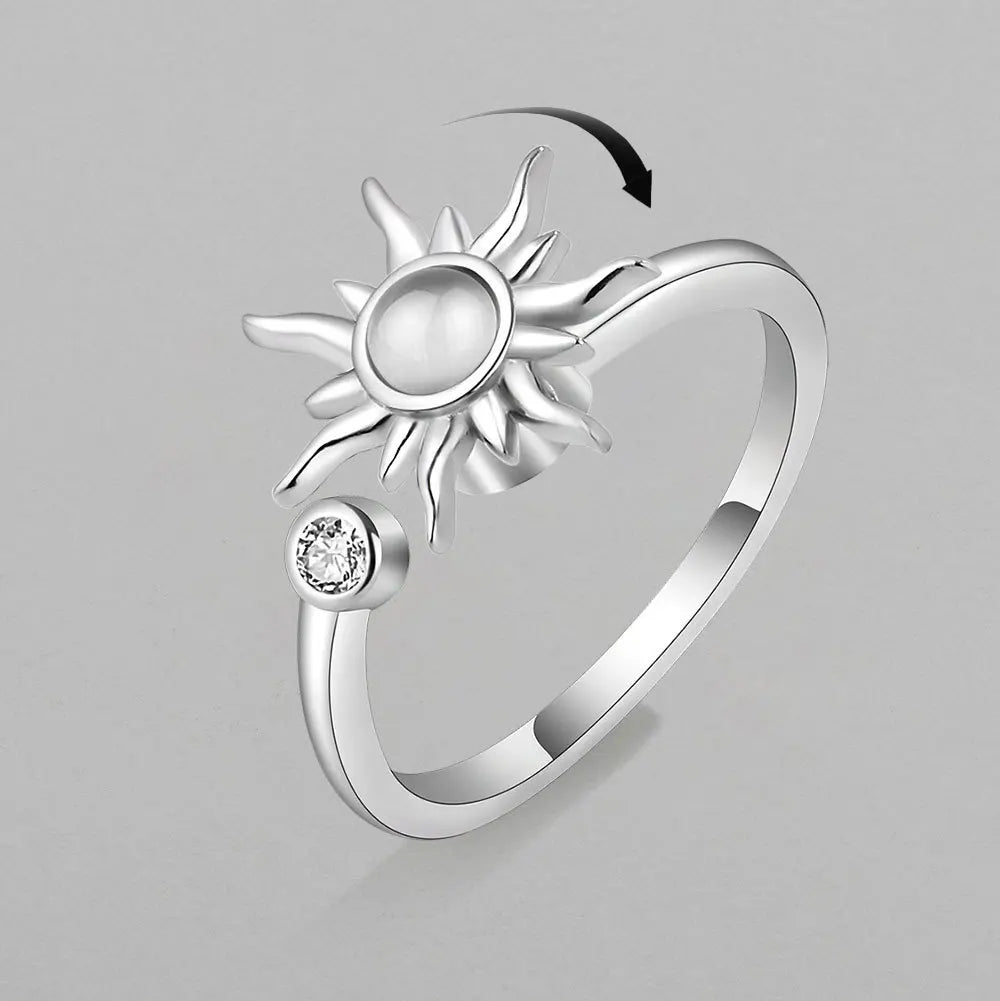 Anti Stress Fidget Rings for Women Stainless Steel Spinner Sunflower Star Ring Trendy Jewelry Gift
