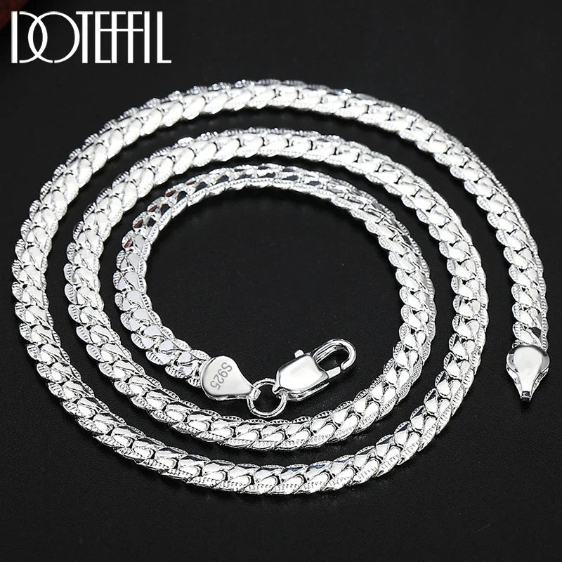 925 Sterling Silver Side Chain Necklace and Bracelet Set for Men and Women Fashion Jewelry