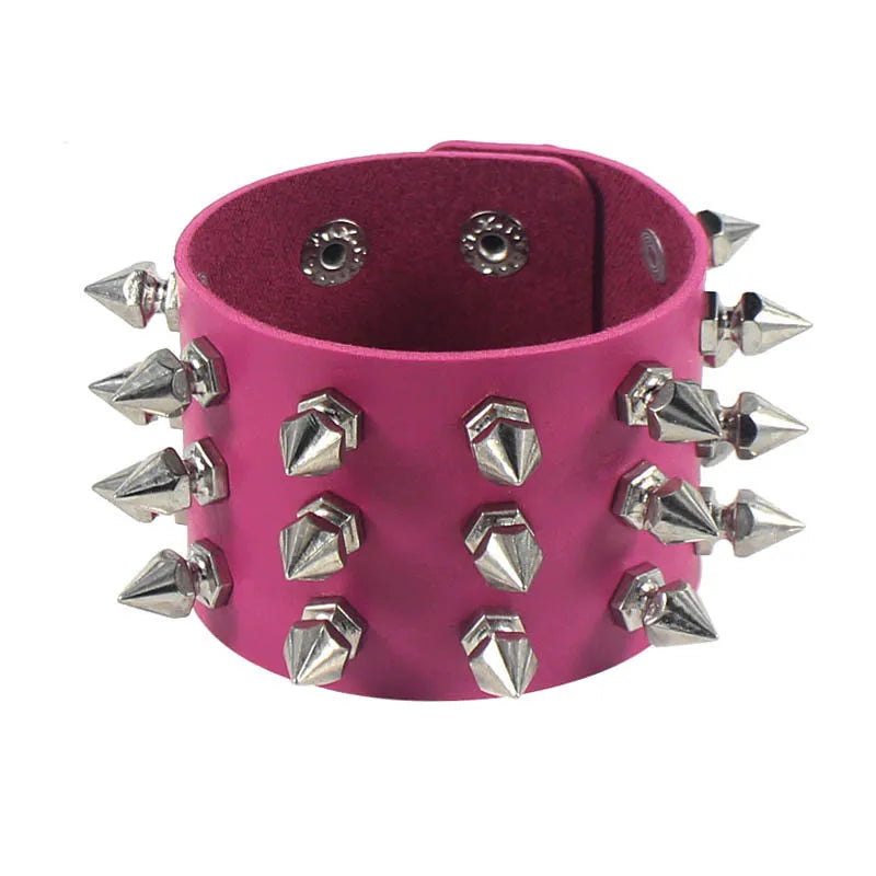 90s Fashion Punk Style Spiked PU Leather Bracelet with Square Studs and Multi-Row Design