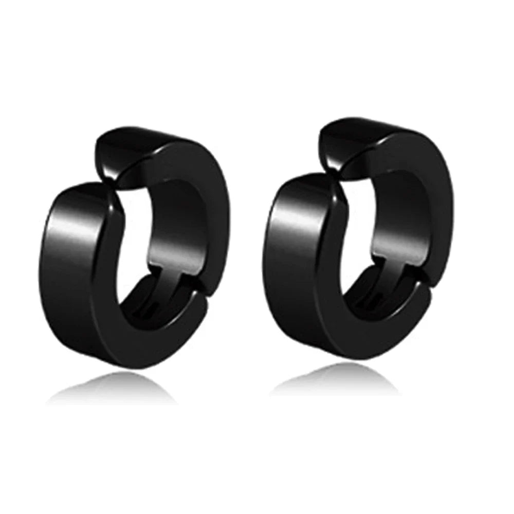 Magnetic Clip Earrings Stainless Steel Non-Piercing Stud Earrings for Men and Women with Black CZ