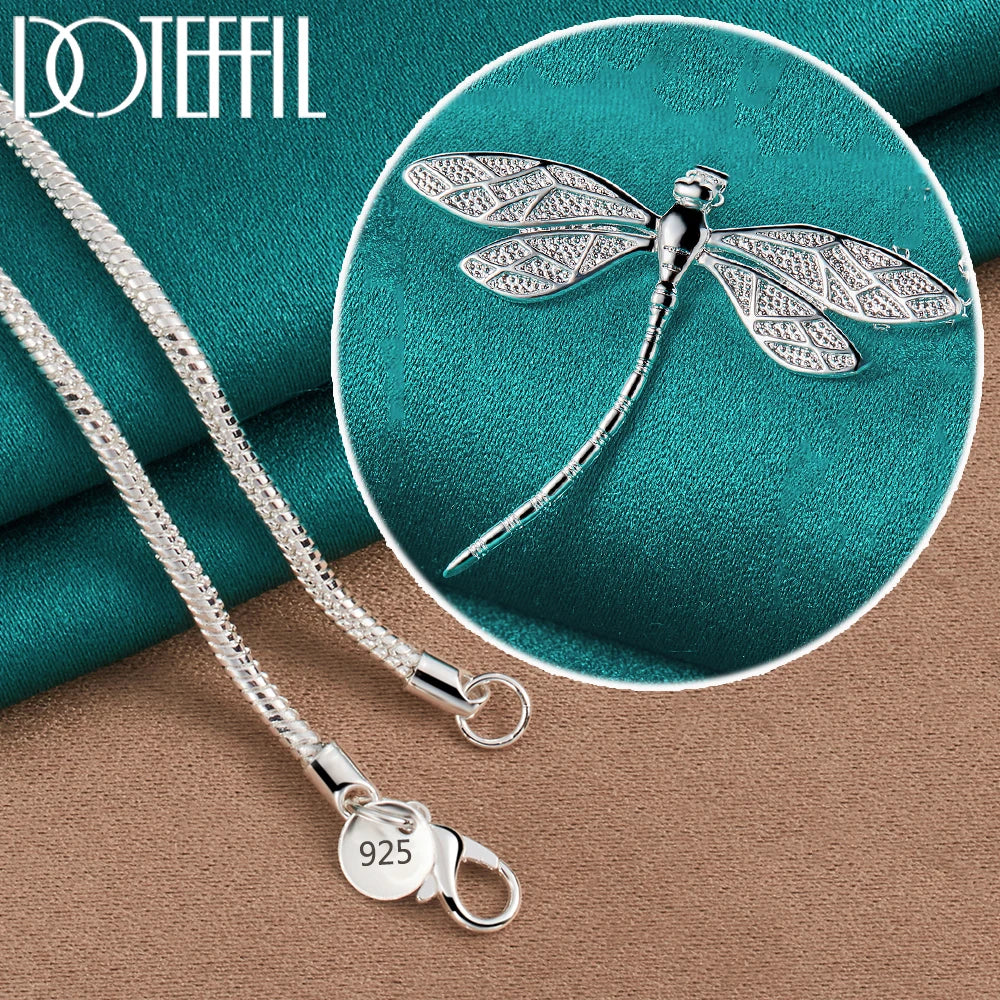 925 Sterling Silver Dragonfly Pendant Necklace for Women 40-75cm Chain Fashion Jewelry