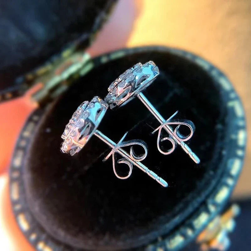 Dainty Round Shaped Stud Earrings for Women with Full White Cubic Zirconia Classic Design