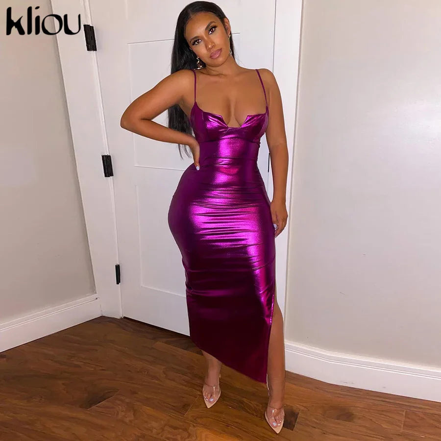 Backless Maxi Dress Party Sheath For Women Shiny Glam