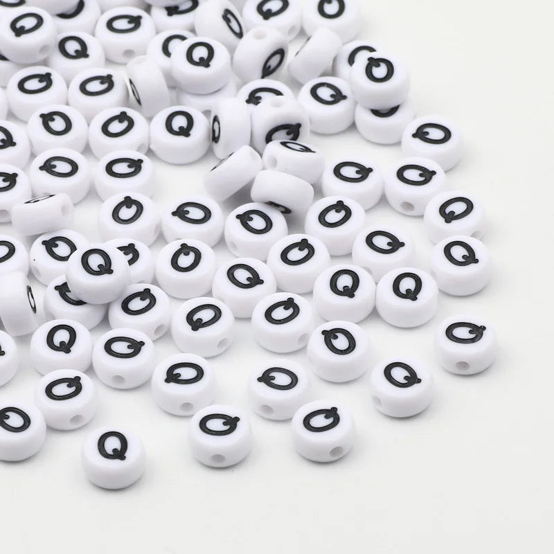 7x4mm White Round Alphabet Acrylic Spacer Beads for DIY Jewelry Making and Bracelet Accessories - Pack of 50, 100, or 200 Pieces