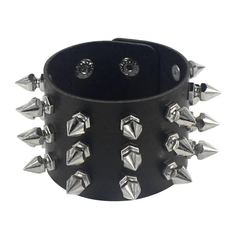 90s Fashion Punk Style Spiked PU Leather Bracelet with Square Studs and Multi-Row Design
