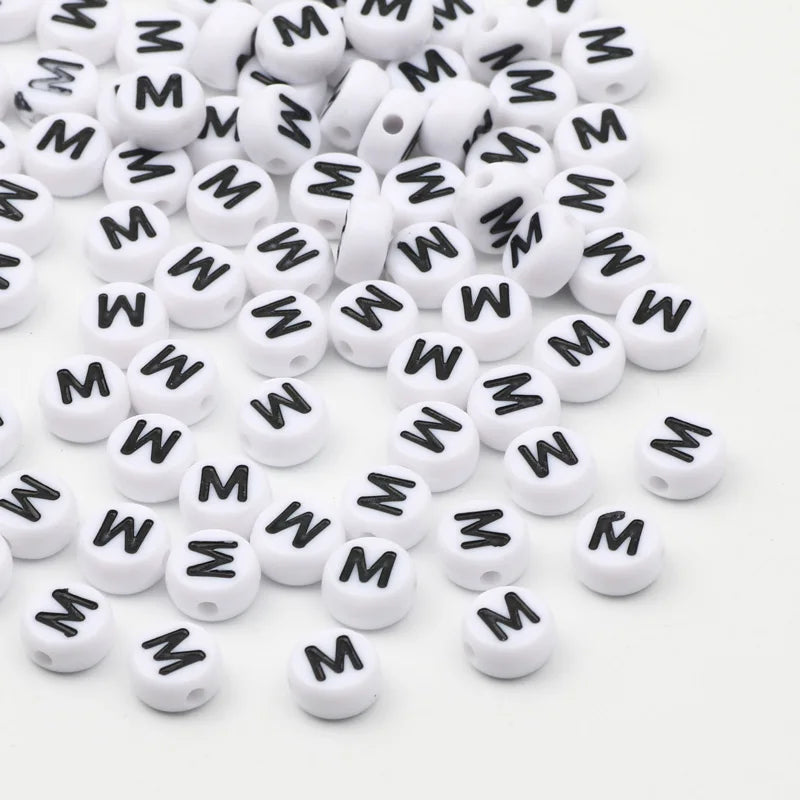 7x4mm White Round Alphabet Acrylic Spacer Beads for DIY Jewelry Making and Bracelet Accessories - Pack of 50, 100, or 200 Pieces