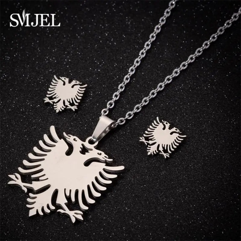 Stainless Steel Dog Paw Necklace and Earring Set for Women Cute Cat Pendant Jewelry Gift